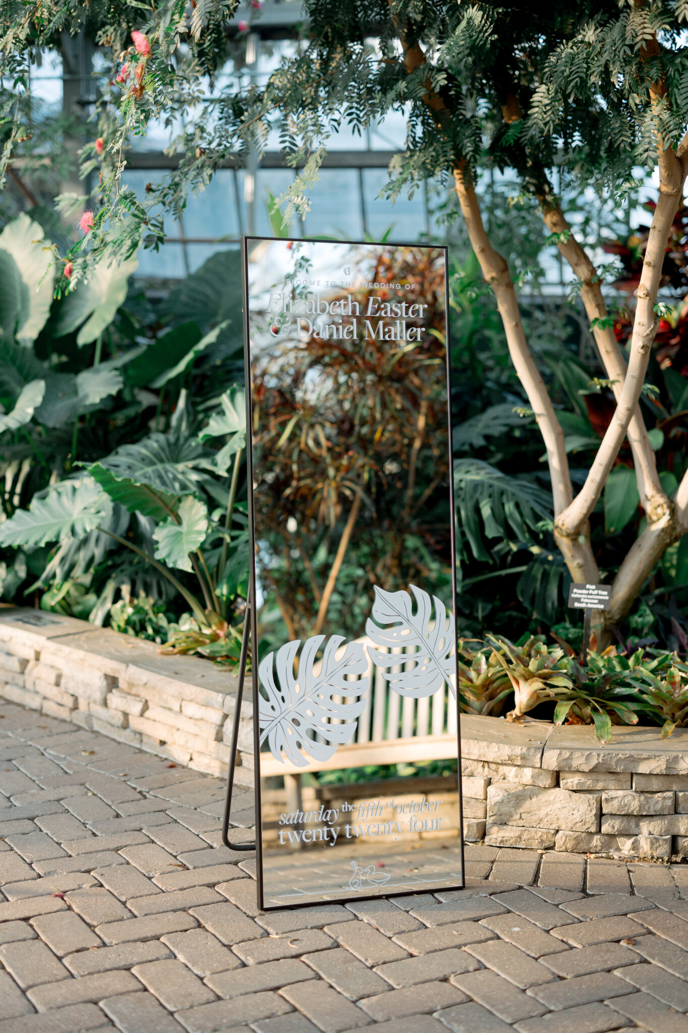 Vinyl signage on mirror